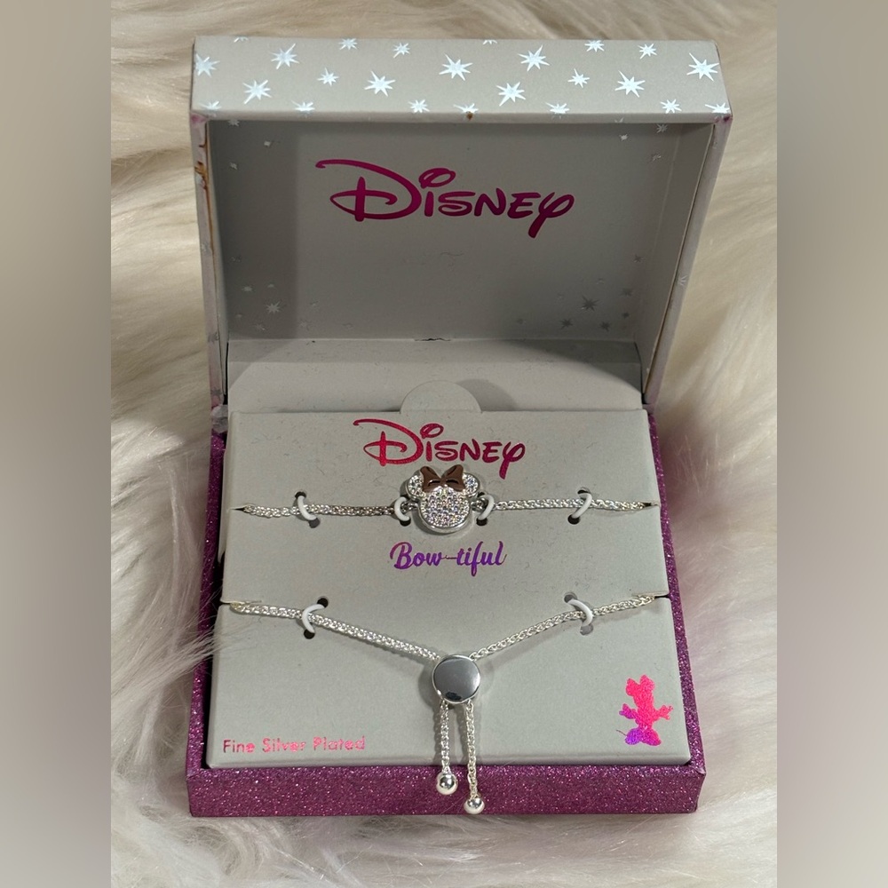 Disney Minnie Silver Charm Bracelet Set NIB
